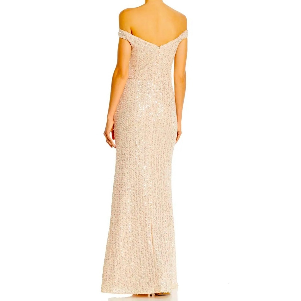 Women’s Formal Dress Size 8 AQUA Ivory Off-Shoulder Allover Beaded Sequins Gown - Picture 4 of 8